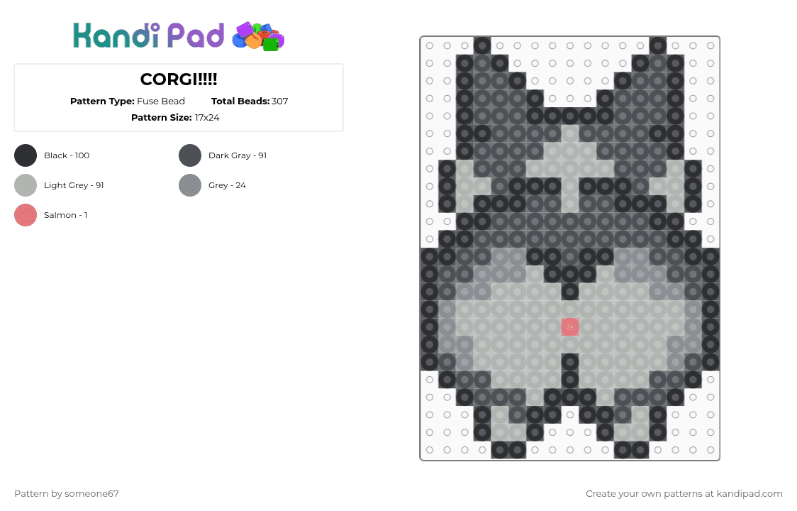 CORGI!!!! - Fuse Bead Pattern by someone67 on Kandi Pad - gray,beige