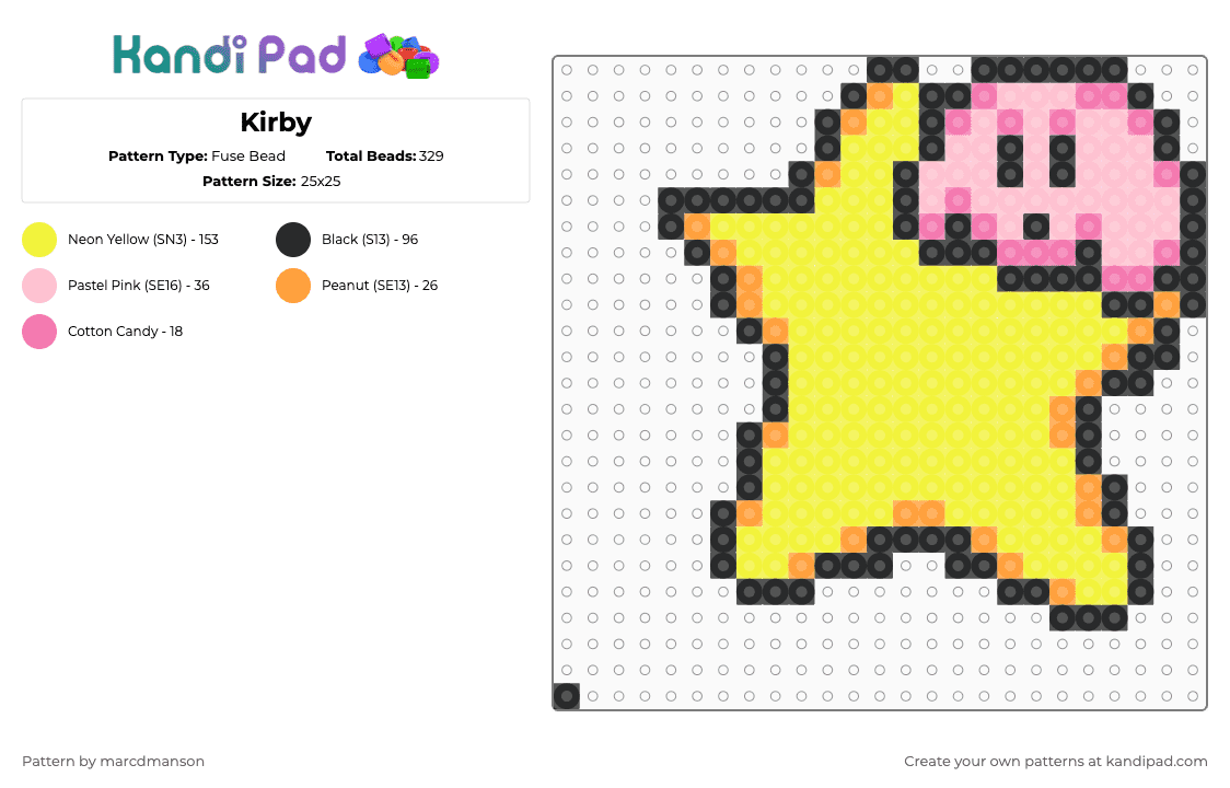 Kirby - Fuse Bead Pattern by marcdmanson on Kandi Pad - yellow