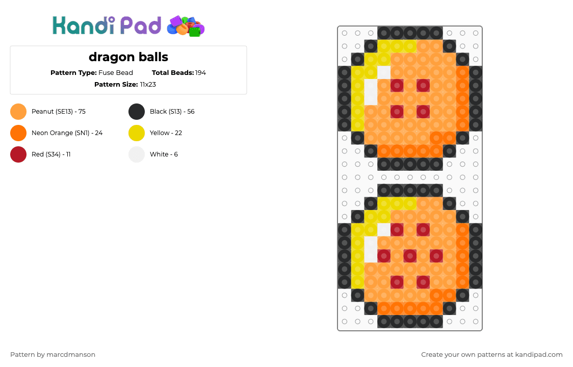 dragon balls - Fuse Bead Pattern by marcdmanson on Kandi Pad - orange
