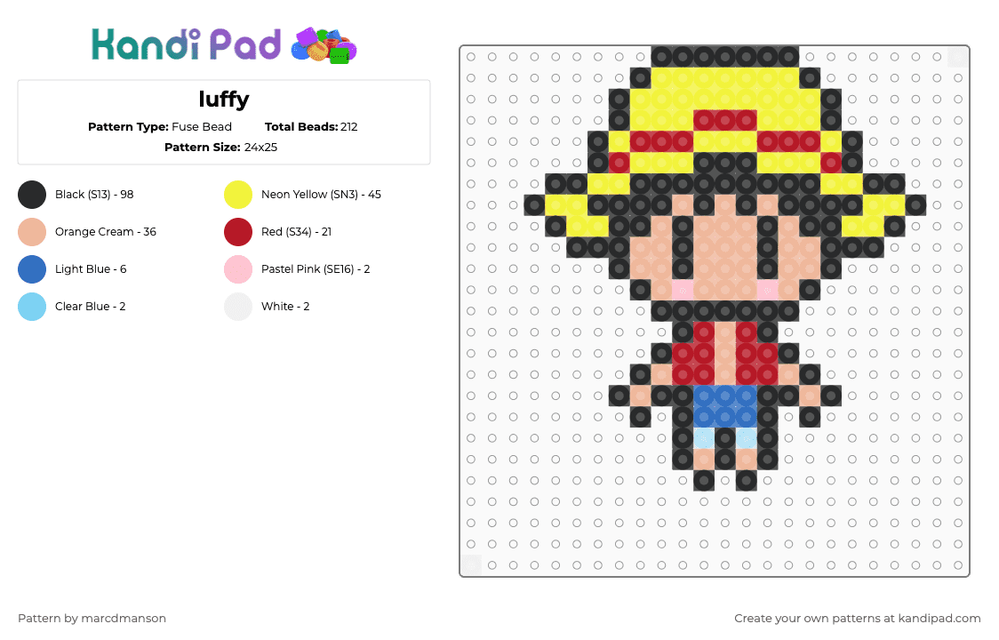 Luffy Fuse Bead Pattern - Kandi Pad | Kandi Patterns, Fuse Bead ...