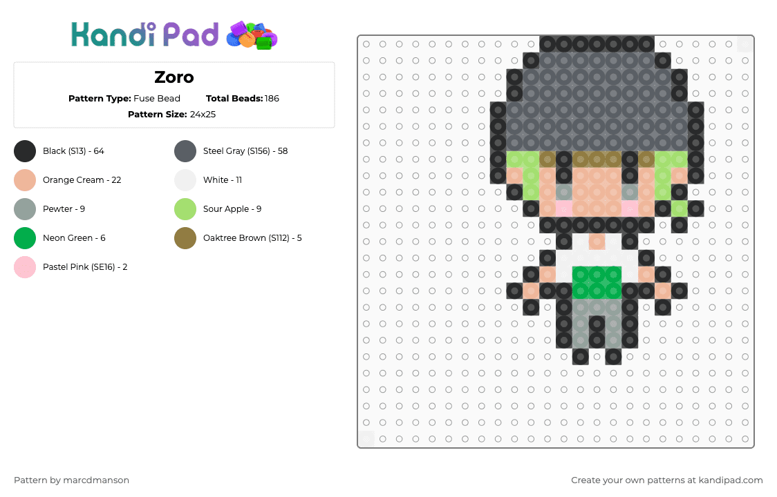 Zoro - Fuse Bead Pattern by marcdmanson on Kandi Pad - beige, gray