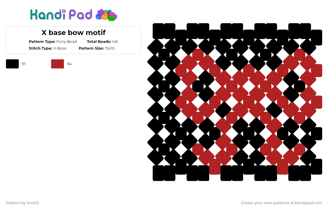 X base bow motif - Pony Bead Pattern by 1nod12 on Kandi Pad - red,black