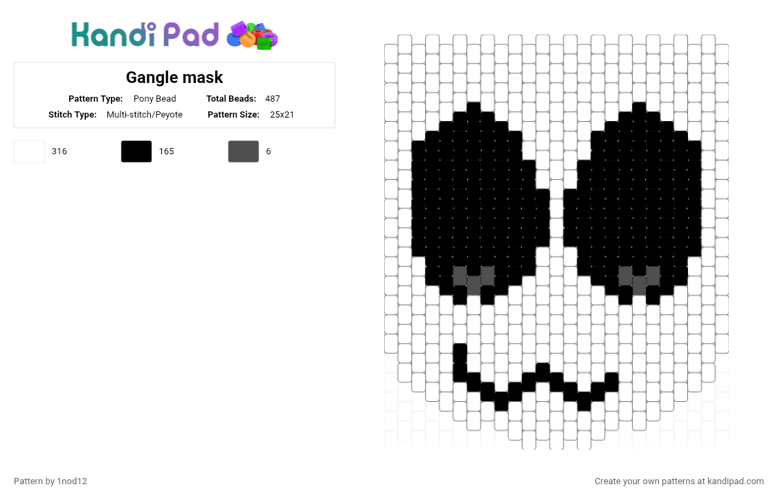 Gangle mask - Pony Bead Pattern by 1nod12 on Kandi Pad - white,gangle,tadc