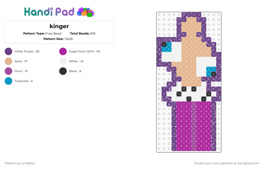 kinger - Fuse Bead Pattern by scribblez on Kandi Pad - beige,pink,purple
