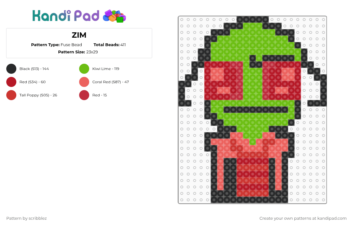 ZIM - Fuse Bead Pattern by scribblez on Kandi Pad - red,green