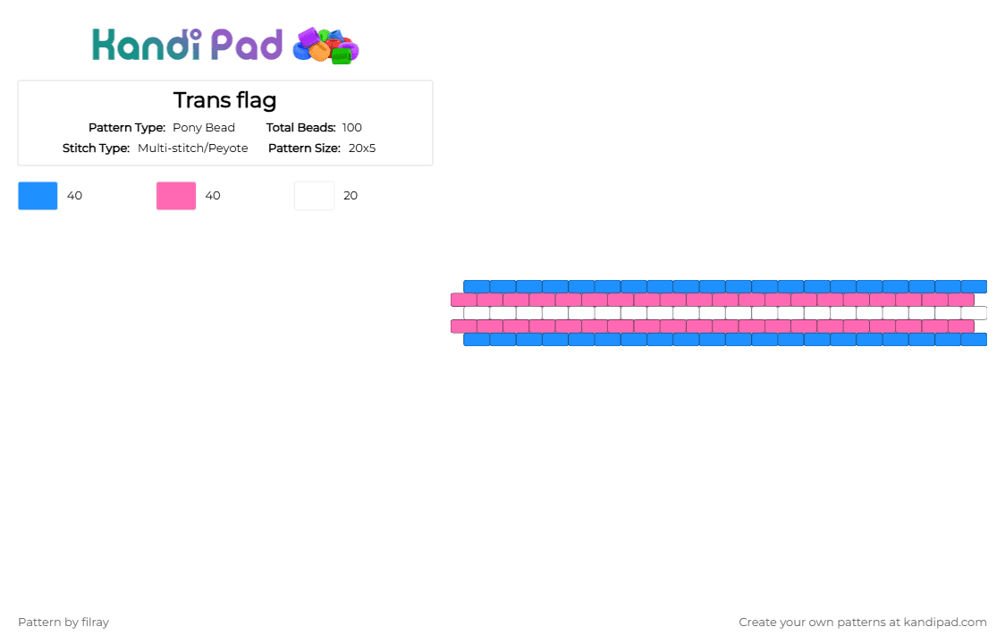 Trans flag - Pony Bead Pattern by filray on Kandi Pad - light blue,pink