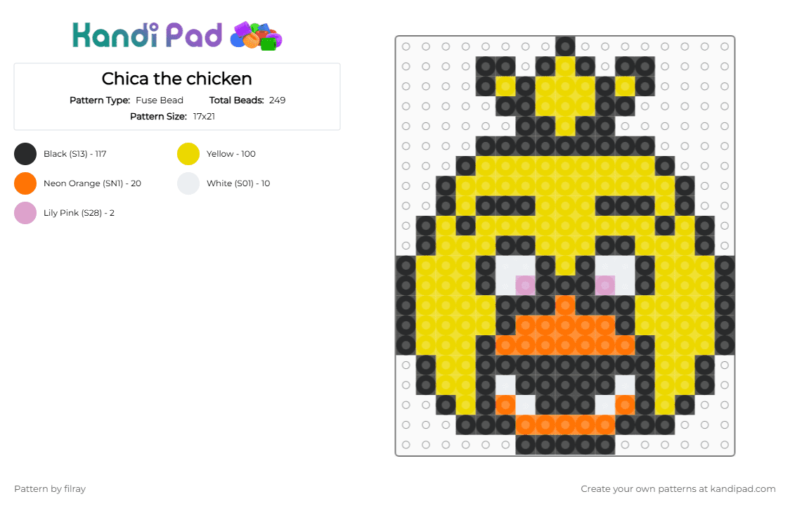 Chica the chicken - Fuse Bead Pattern by filray on Kandi Pad - yellow