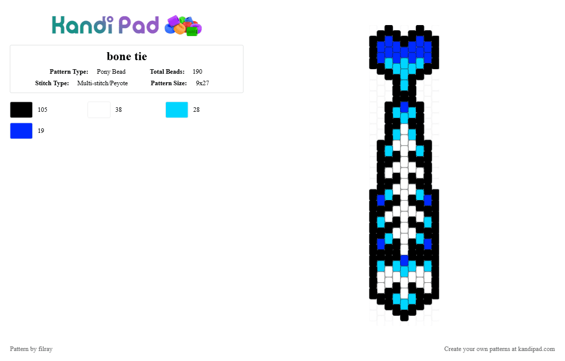 bone tie - Pony Bead Pattern by filray on Kandi Pad - black,light blue,purple