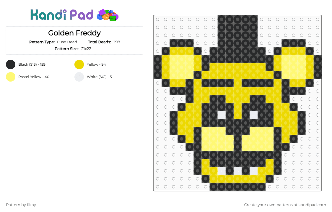 Golden Freddy - Fuse Bead Pattern by filray on Kandi Pad - yellow