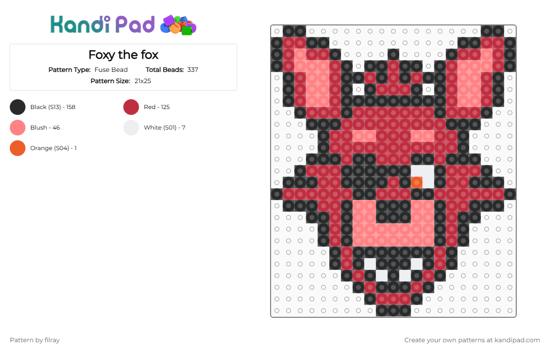 Foxy the fox - Fuse Bead Pattern by filray on Kandi Pad - red