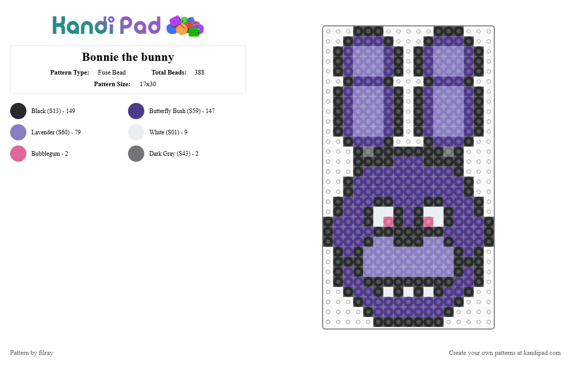 Bonnie the bunny - Fuse Bead Pattern by filray on Kandi Pad - pink,purple