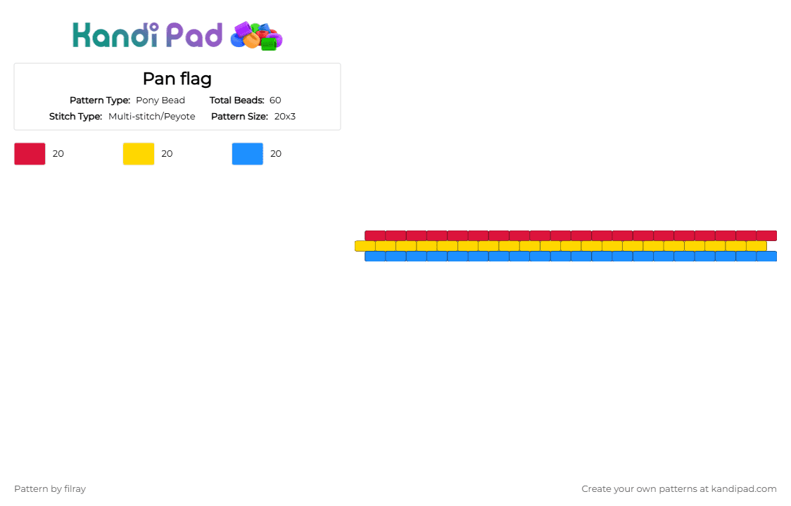 Pan flag - Pony Bead Pattern by filray on Kandi Pad - red,yellow,light blue