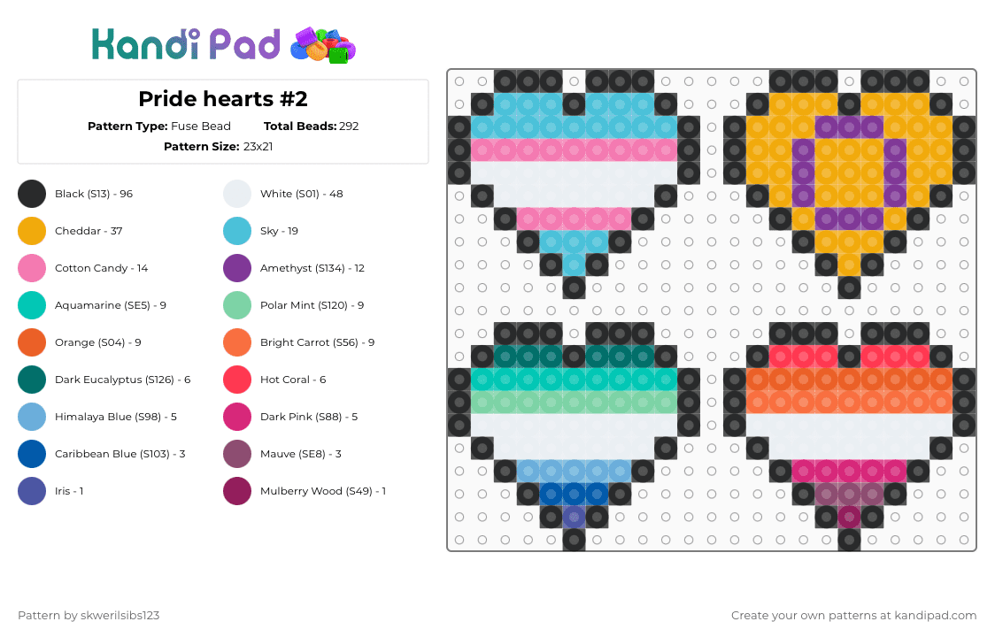 Pride hearts #2 - Fuse Bead Pattern by skwerilsibs123 on Kandi Pad - light blue,pink,teal,orange,cotdhearts,pride,lgbtqia