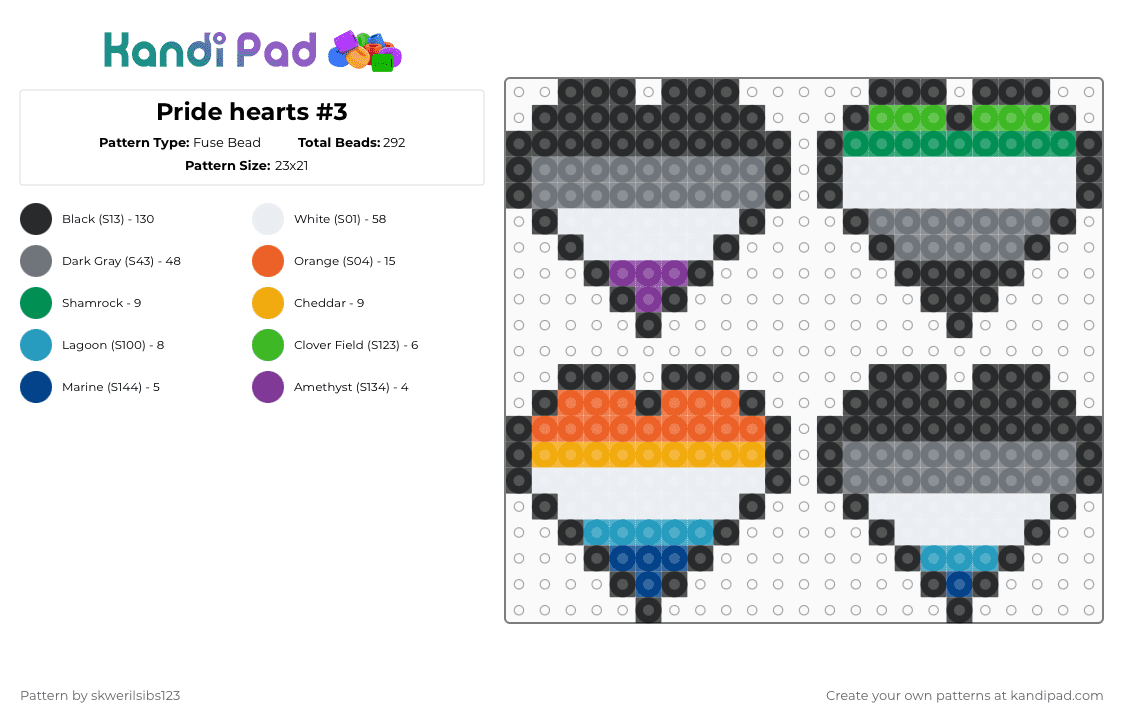 Pride hearts #3 - Fuse Bead Pattern by skwerilsibs123 on Kandi Pad - black,gray,orange,cotdhearts,pride,lgbtqia