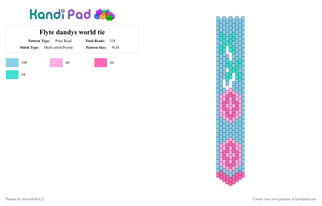 Flyte dandys world tie - Pony Bead Pattern by skwerilsibs123 on Kandi Pad - pink,light blue,dandys world,flyte,dw,tie