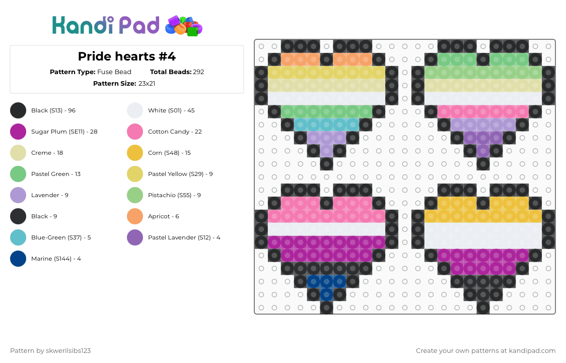 Pride hearts #4 - Fuse Bead Pattern by skwerilsibs123 on Kandi Pad - yellow,teal,pink,pride,lgbtqia
