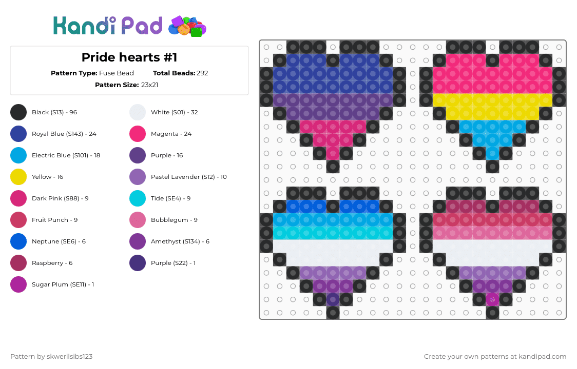 Pride hearts #1 - Fuse Bead Pattern by skwerilsibs123 on Kandi Pad - pink,purple,cotdhearts,pride,lgbtqia