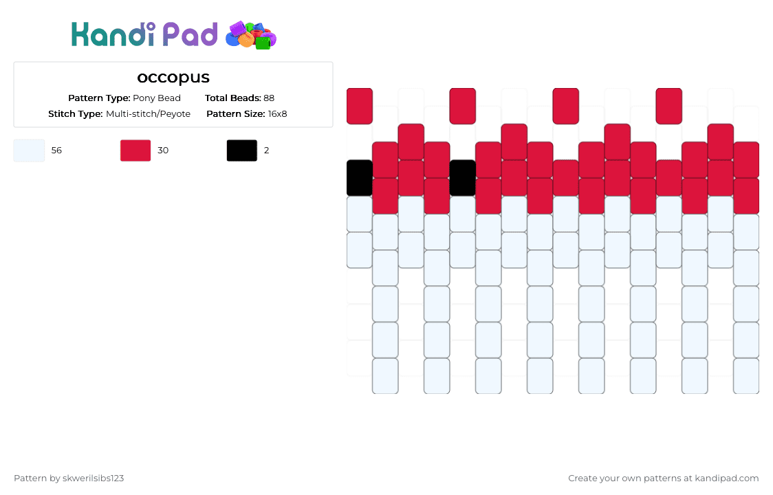 occopus - Pony Bead Pattern by skwerilsibs123 on Kandi Pad - white,red,occopus,octopus,bleh,qwertyuiop