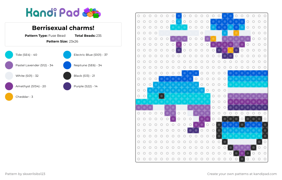 Berrisexual charms! - Fuse Bead Pattern by skwerilsibs123 on Kandi Pad - light blue,pink,blue,berrisexual,charms,heart,dolphin,strawberry,sparkle,pride,lgbtqia