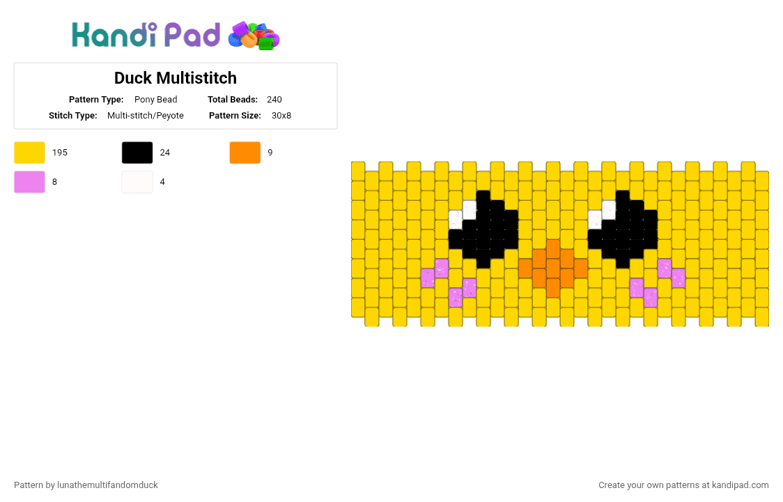 Duck Multistitch - Pony Bead Pattern by lunathemultifandomduck on Kandi Pad - yellow