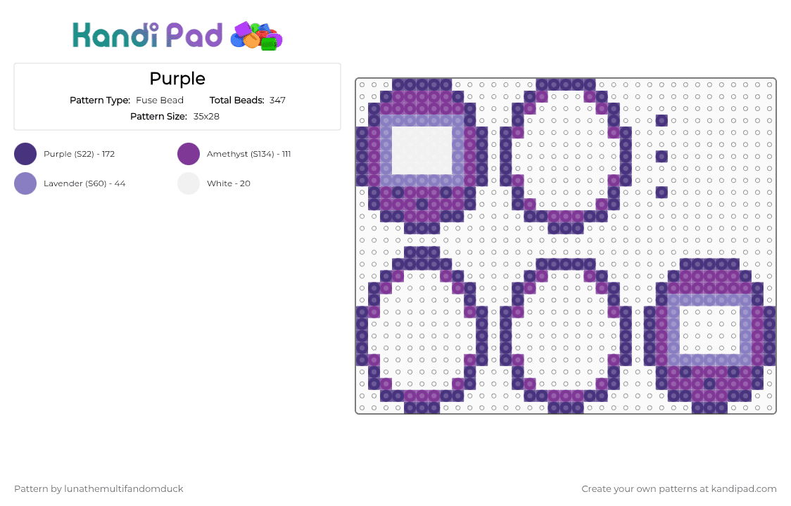 Purple - Fuse Bead Pattern by lunathemultifandomduck on Kandi Pad - pink, purple