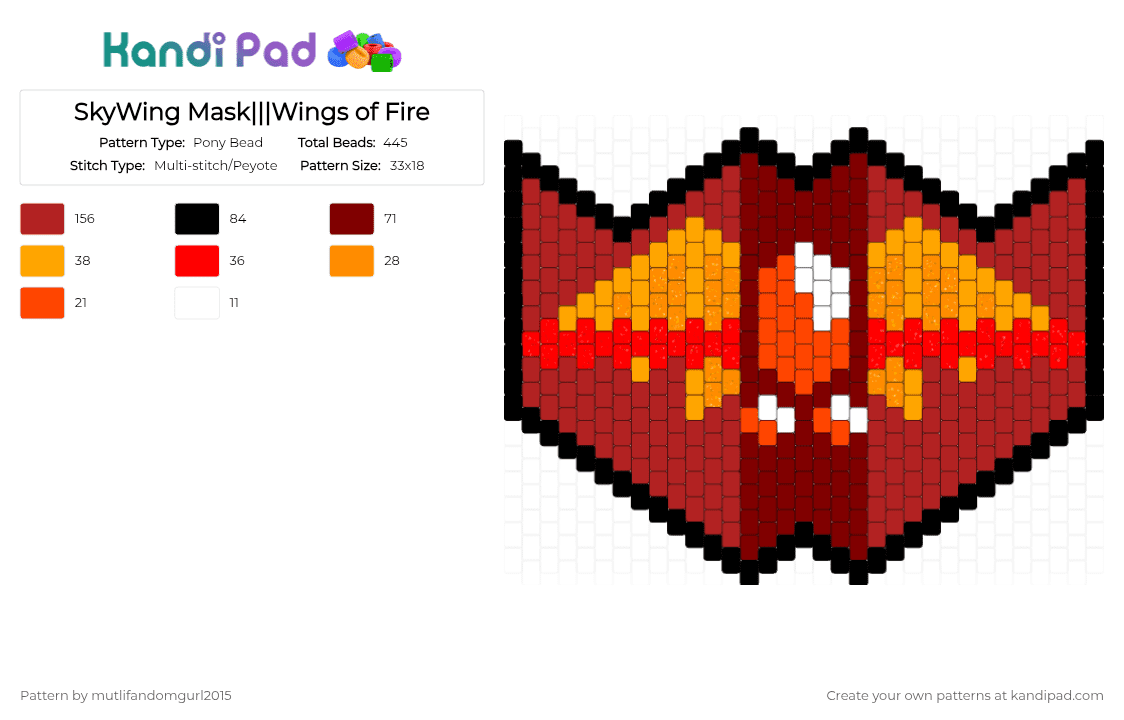 SkyWing Mask|||Wings of Fire - Pony Bead Pattern by lunathemultifandomduck on Kandi Pad - red