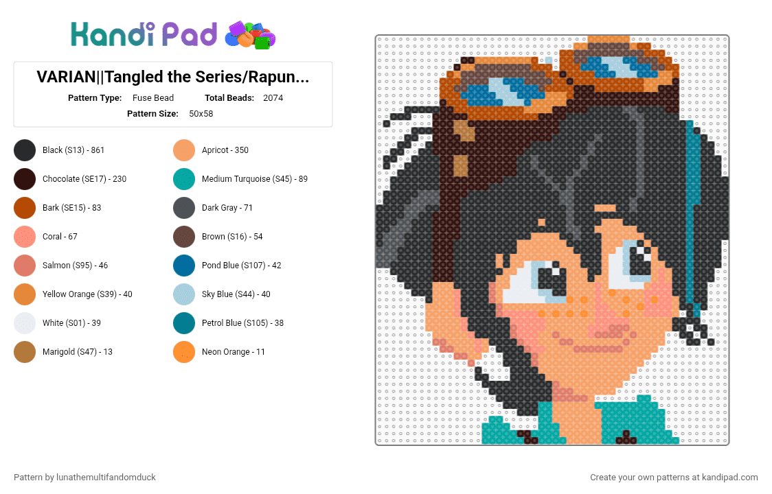 VARIAN||Tangled the Series/Rapunzel\'s Tangled Adventure - Fuse Bead Pattern by lunathemultifandomduck on Kandi Pad - black,orange,brown