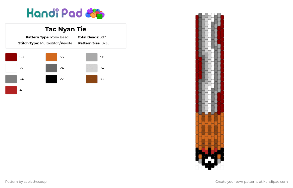 Tac Nyan Tie - Pony Bead Pattern by sapicthesoup on Kandi Pad - red,orange