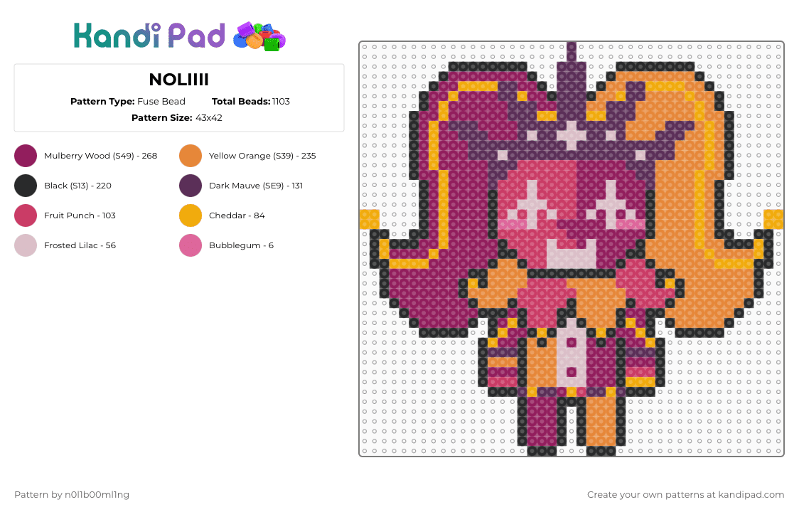 NOLIIII - Fuse Bead Pattern by n0l1b00ml1ng on Kandi Pad - pink,orange