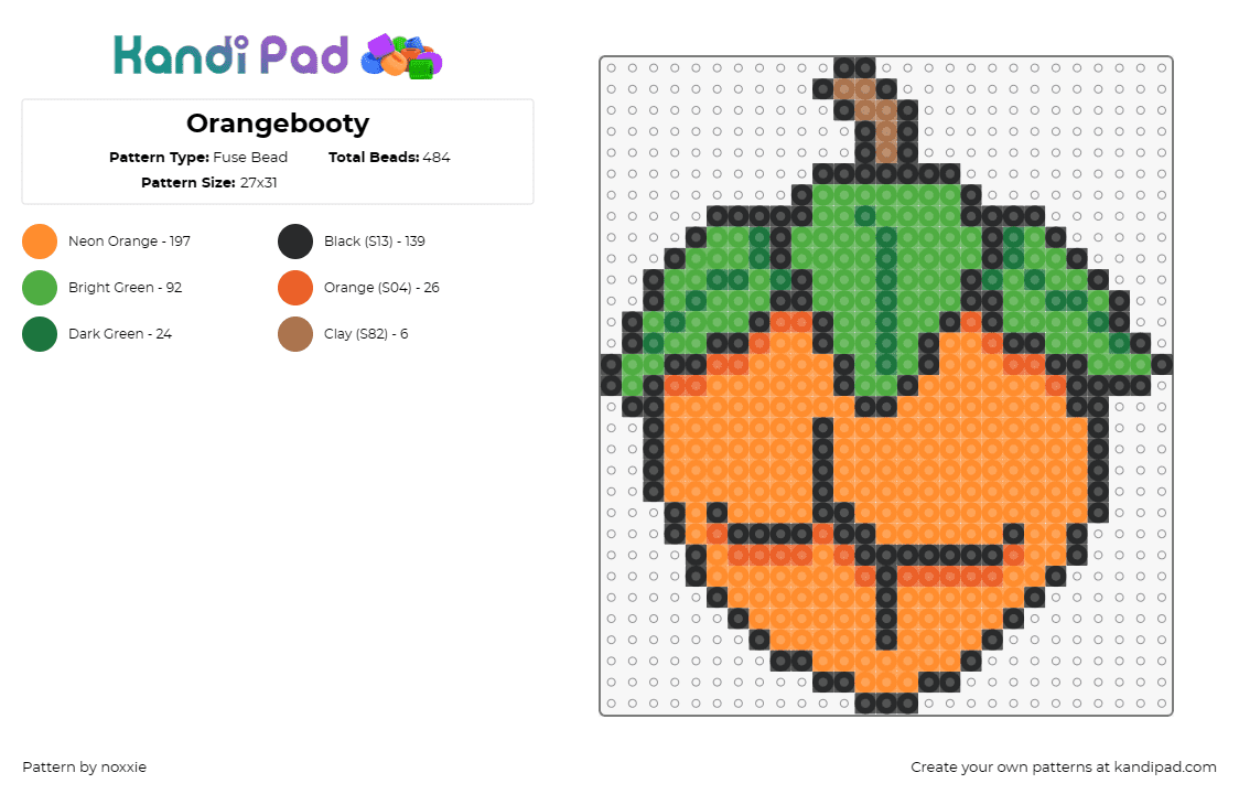 Orangebooty - Fuse Bead Pattern by noxxie on Kandi Pad - booty,orange,fruit,butt,cute,funny,green
