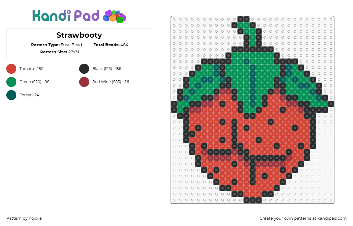 Strawbooty - Fuse Bead Pattern by noxxie on Kandi Pad - booty,strawberry,fruit,butt,cute,funny,red,green