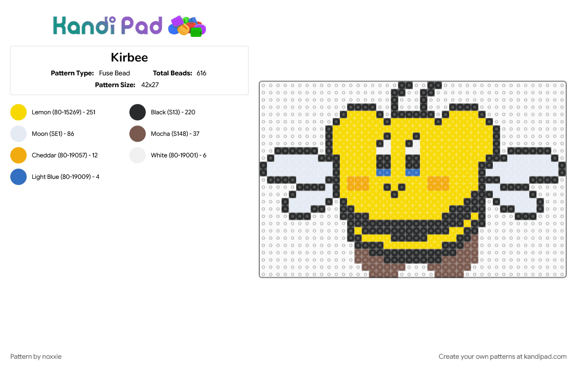 Kirbee - Fuse Bead Pattern by noxxie on Kandi Pad - yellow