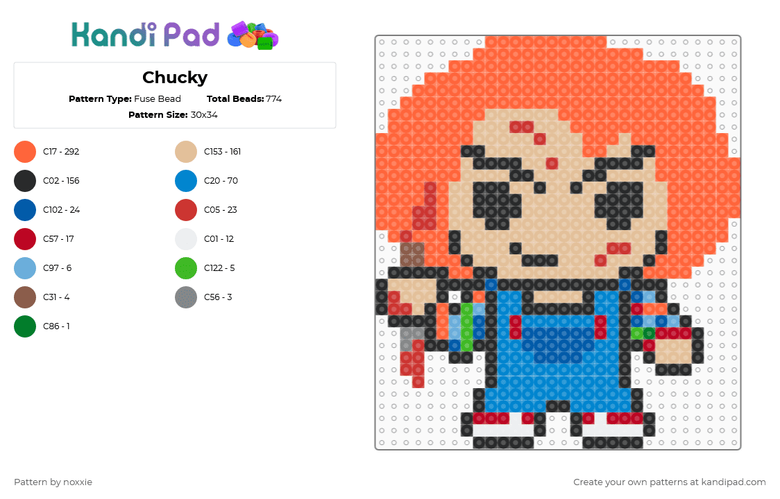 Chucky - Fuse Bead Pattern by noxxie on Kandi Pad - orange,beige,blue