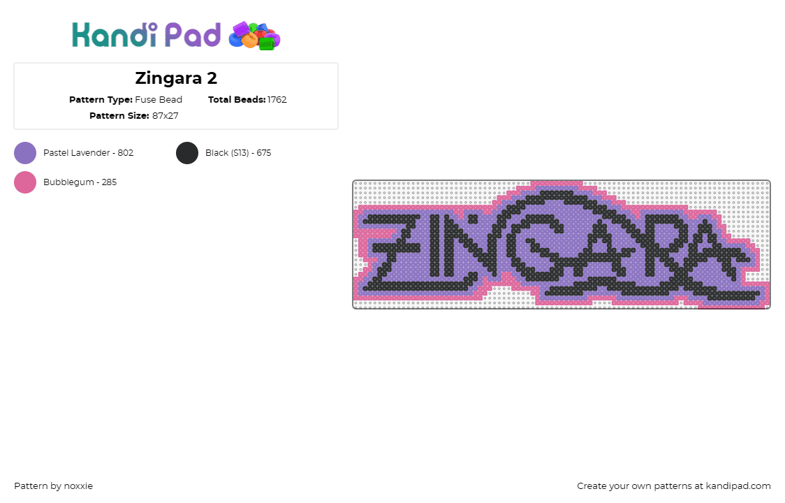 Zingara 2 - Fuse Bead Pattern by noxxie on Kandi Pad - zingara,dj,logo,music,edm,purple,black