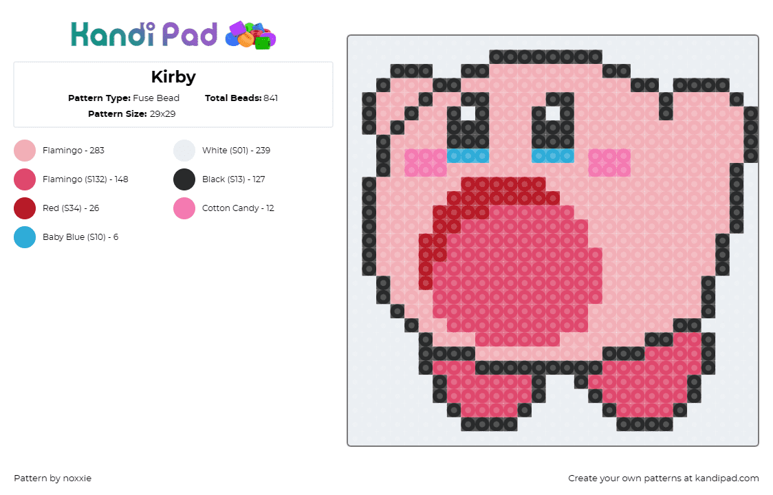 Kirby - Fuse Bead Pattern by noxxie on Kandi Pad - kirby,nintendo,character,cute,mouth,pink