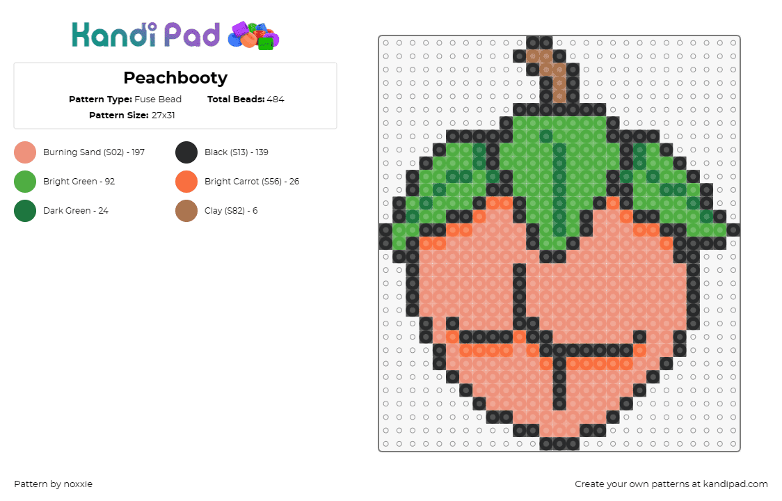 Peachbooty - Fuse Bead Pattern by noxxie on Kandi Pad - booty,peach,fruit,butt,cute,funny,pink,green