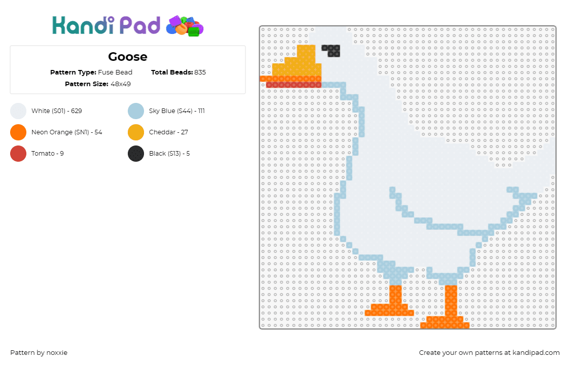 Goose - Fuse Bead Pattern by noxxie on Kandi Pad - goose,bird,animal,white,orange