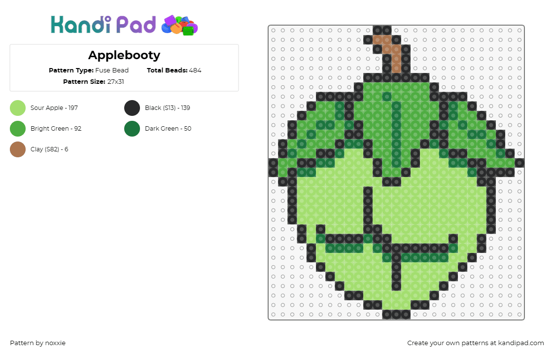 Applebooty - Fuse Bead Pattern by noxxie on Kandi Pad - booty,apple,fruit,butt,cute,funny,green