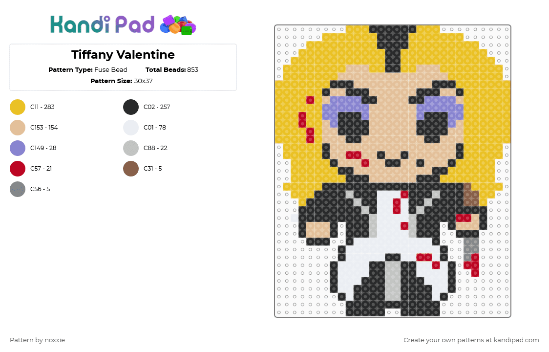 Tiffany Valentine - Fuse Bead Pattern by noxxie on Kandi Pad - beige,yellow