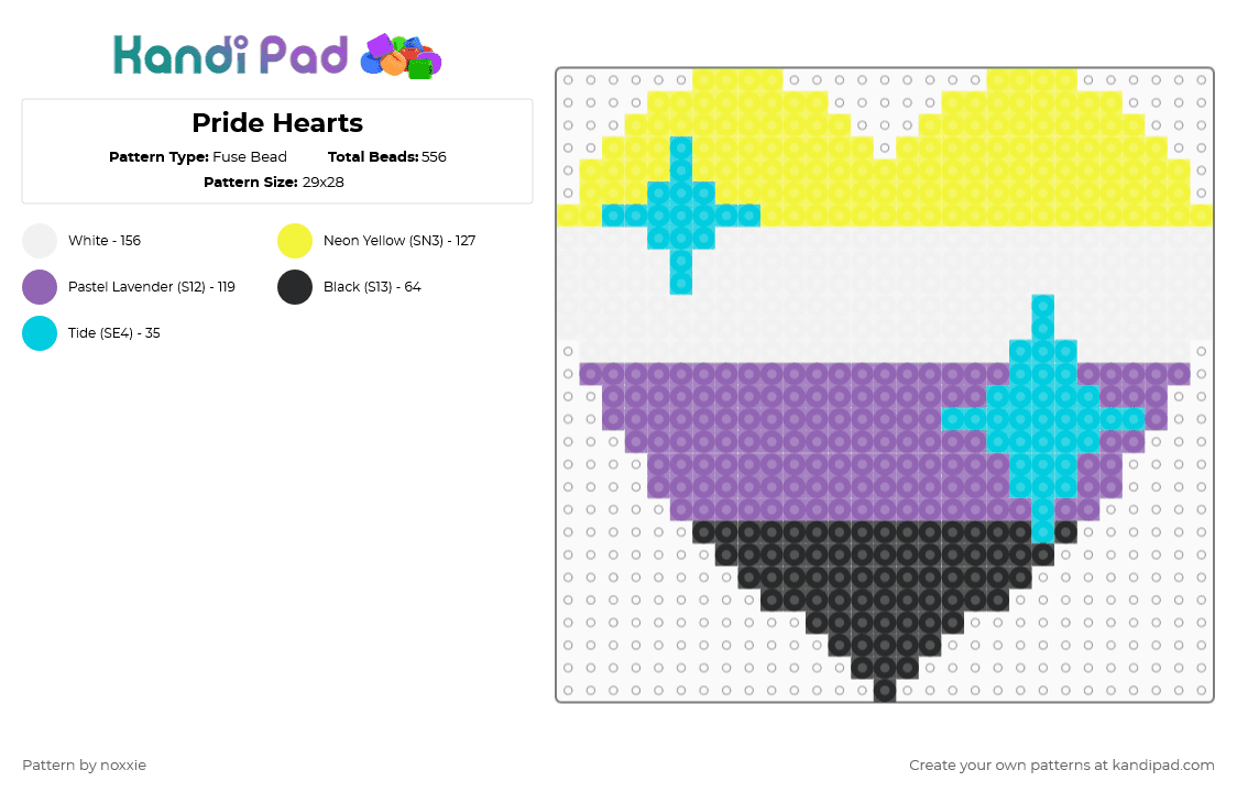 Pride Hearts - Fuse Bead Pattern by noxxie on Kandi Pad - nonbinary,pride,yellow,pink,queer,lgbtq,gay,heart
