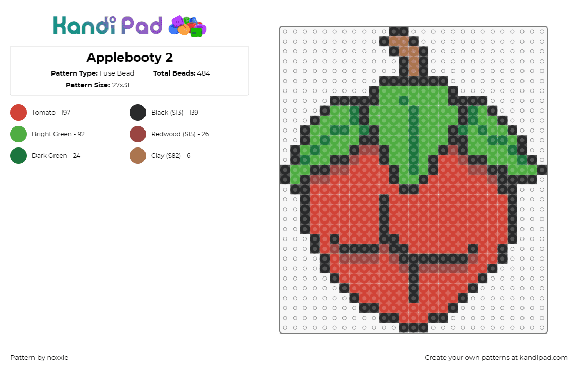 Applebooty 2 - Fuse Bead Pattern by noxxie on Kandi Pad - booty,apple,fruit,butt,cute,funny,red,green