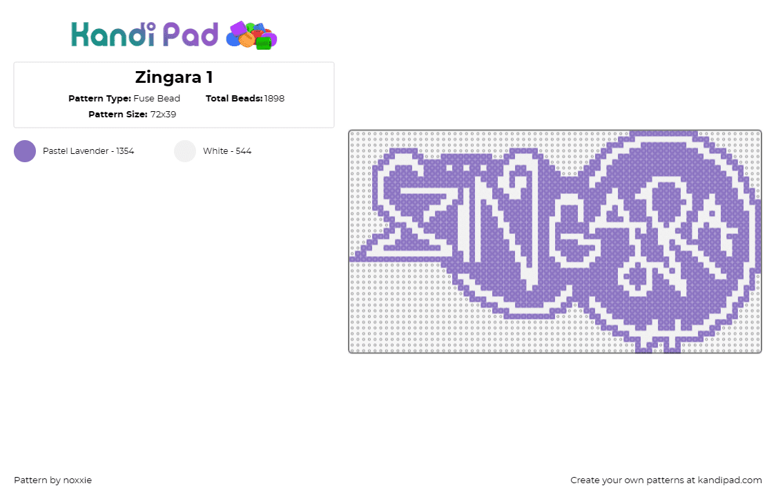 Zingara 1 - Fuse Bead Pattern by noxxie on Kandi Pad - zingara,dj,logo,music,edm,pastel,purple,white