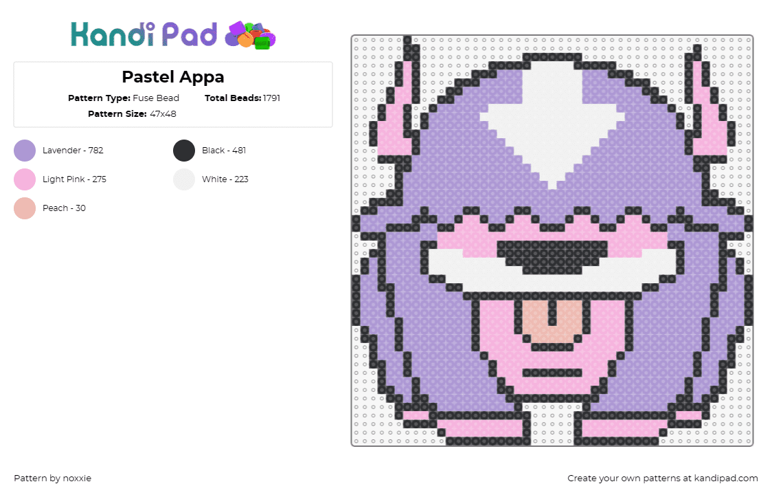 Pastel Appa - Fuse Bead Pattern by noxxie on Kandi Pad - appa,avatar,bison,anime,character,animal,tv show,cute,purple,pink