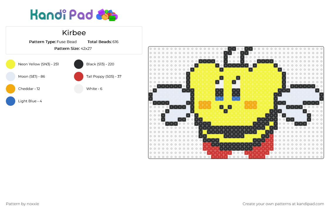 Kirbee - Fuse Bead Pattern by noxxie on Kandi Pad - yellow