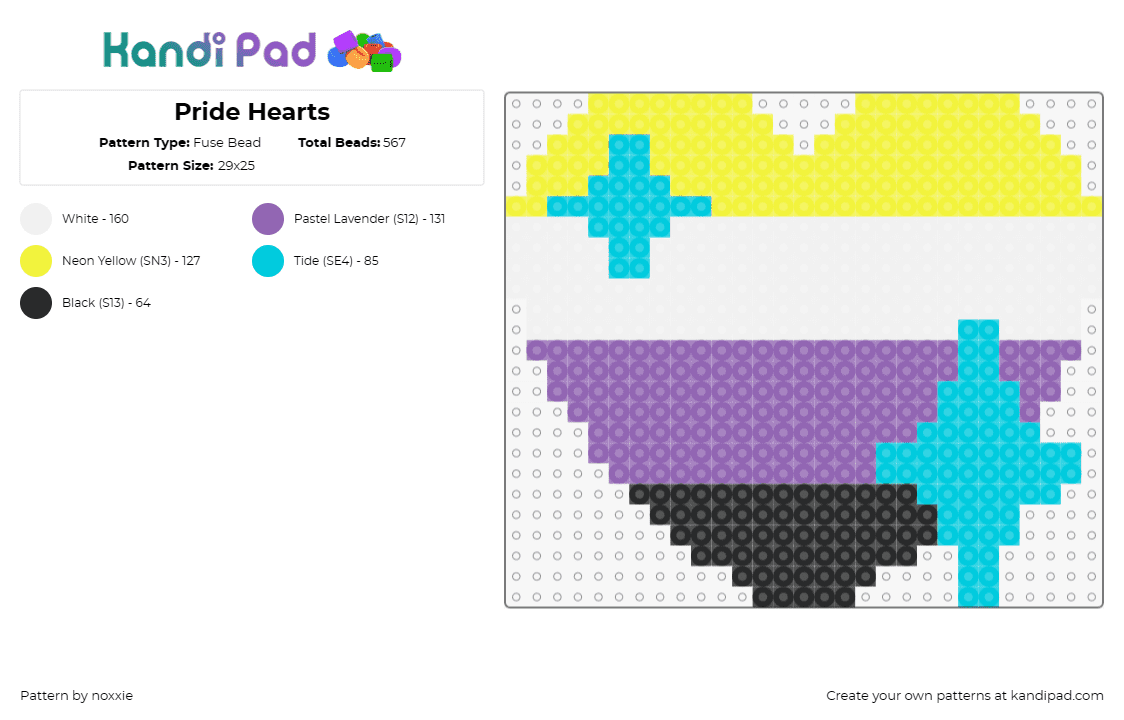 Pride Hearts - Fuse Bead Pattern by noxxie on Kandi Pad - nonbinary,pride,heart,sparkles,inclusion,self-expression,celebration,diversity,j