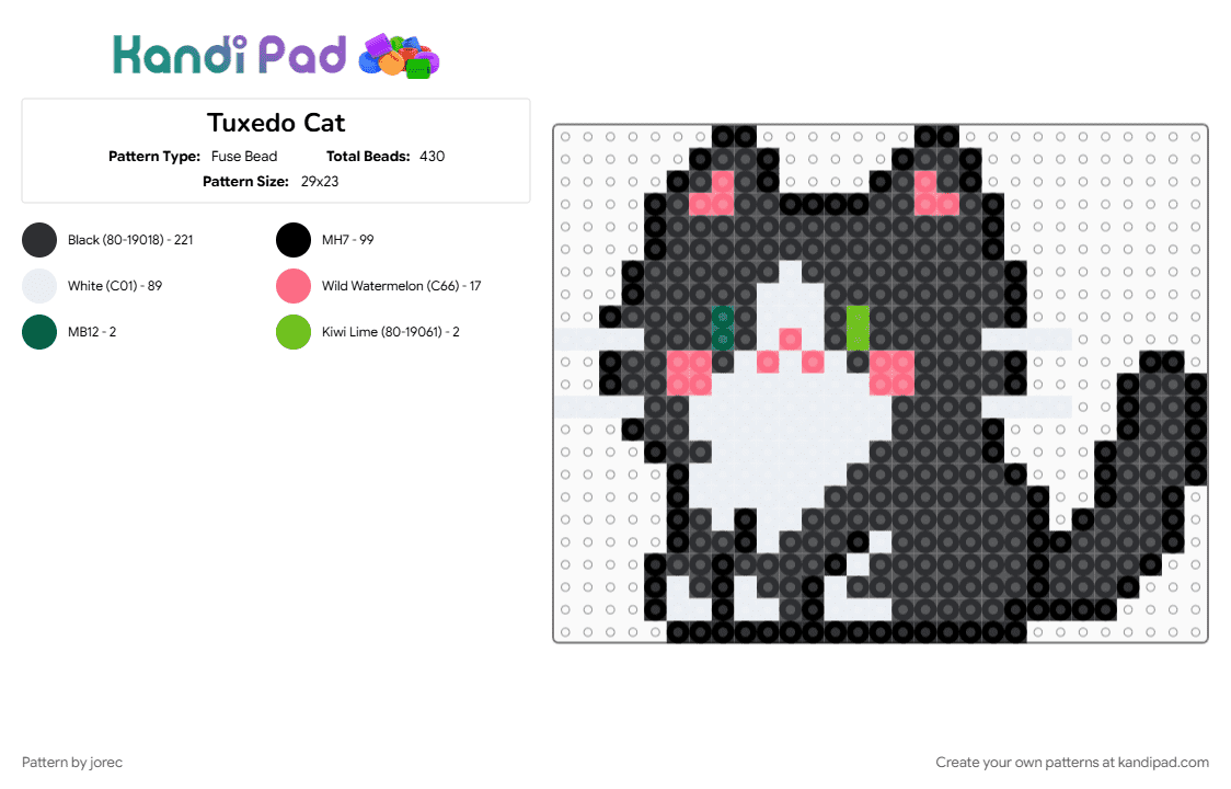 Tuxedo Cat - Fuse Bead Pattern by jorec on Kandi Pad - black, red, white
