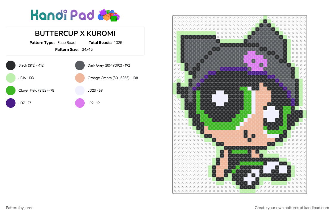 BUTTERCUP X KUROMI - Fuse Bead Pattern by jorec on Kandi Pad - beige, gray, yellow