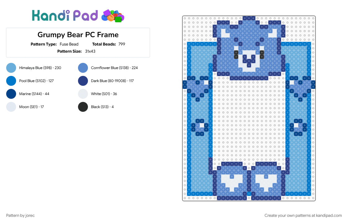Grumpy Bear PC Frame - Fuse Bead Pattern by jorec on Kandi Pad - blue, light blue