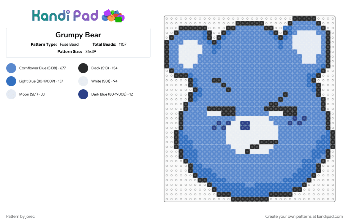Grumpy Bear - Fuse Bead Pattern by jorec on Kandi Pad - blue