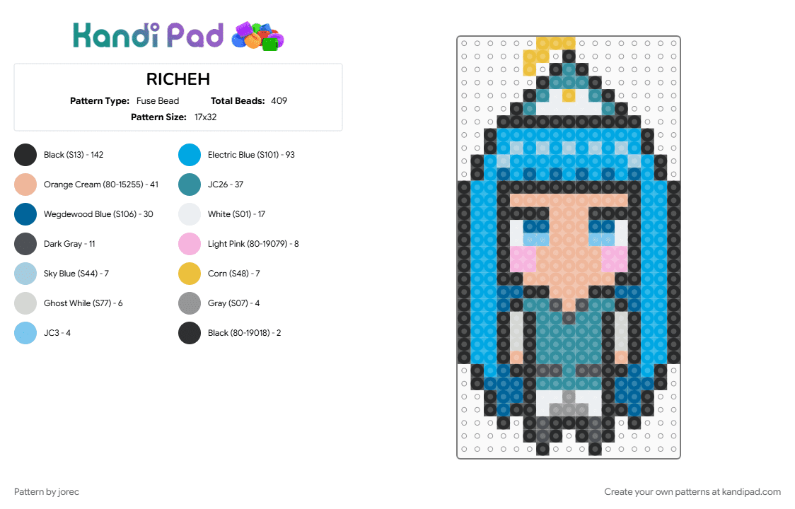 RICHEH - Fuse Bead Pattern by jorec on Kandi Pad - beige, light blue, teal